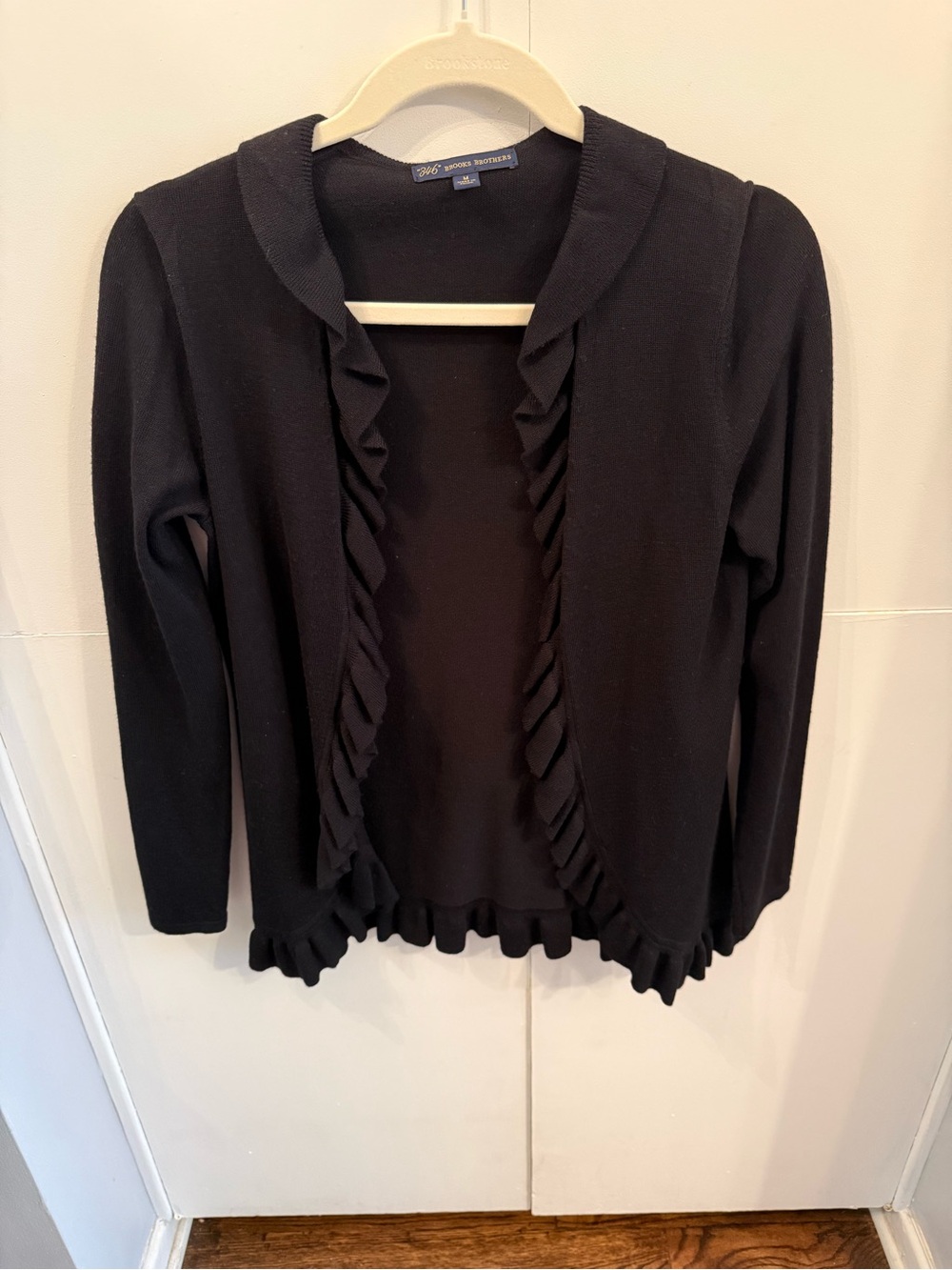 Brooks Brothers 346 Ruffle Open Front Cardigan Sweater